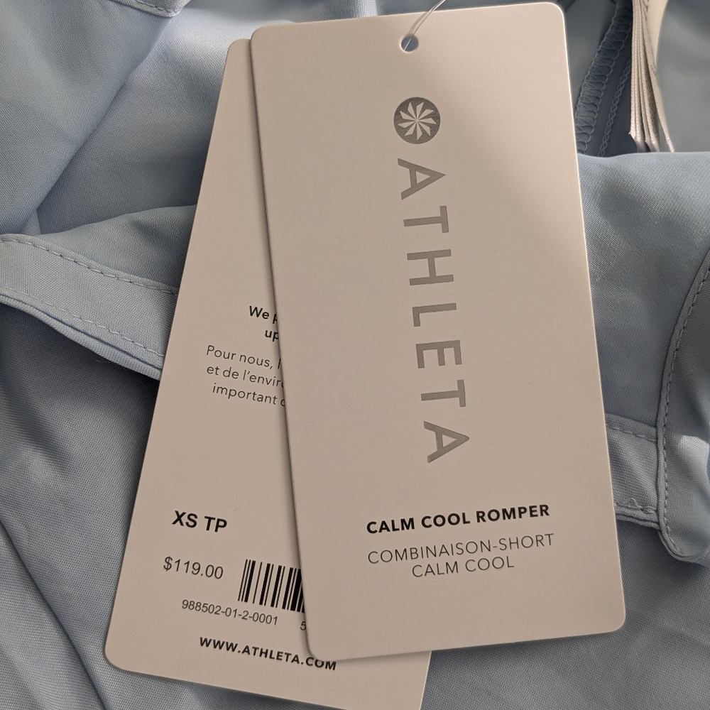 Athleta Calm Cool Romper Jumpsuit Light Blue Pajama Sleep Loungewear - Picture 6 of 10